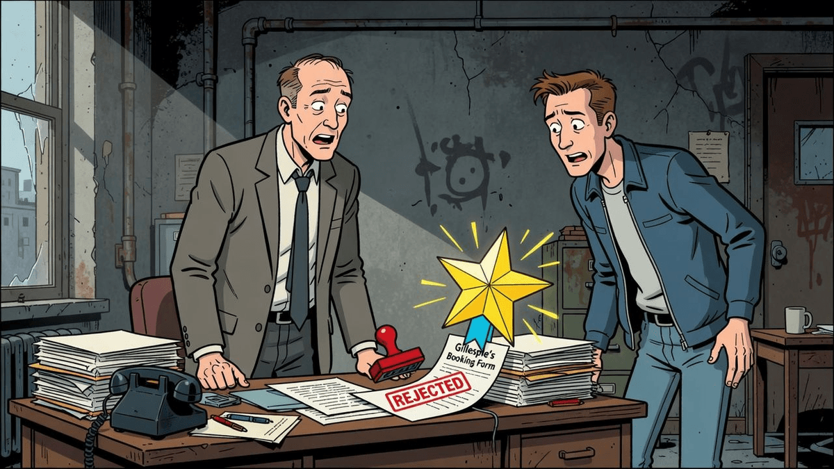 Absurdity Audit Flags Carter's Gillespie Booking as Peak Flex — Politics satirical illustration by Roast Station