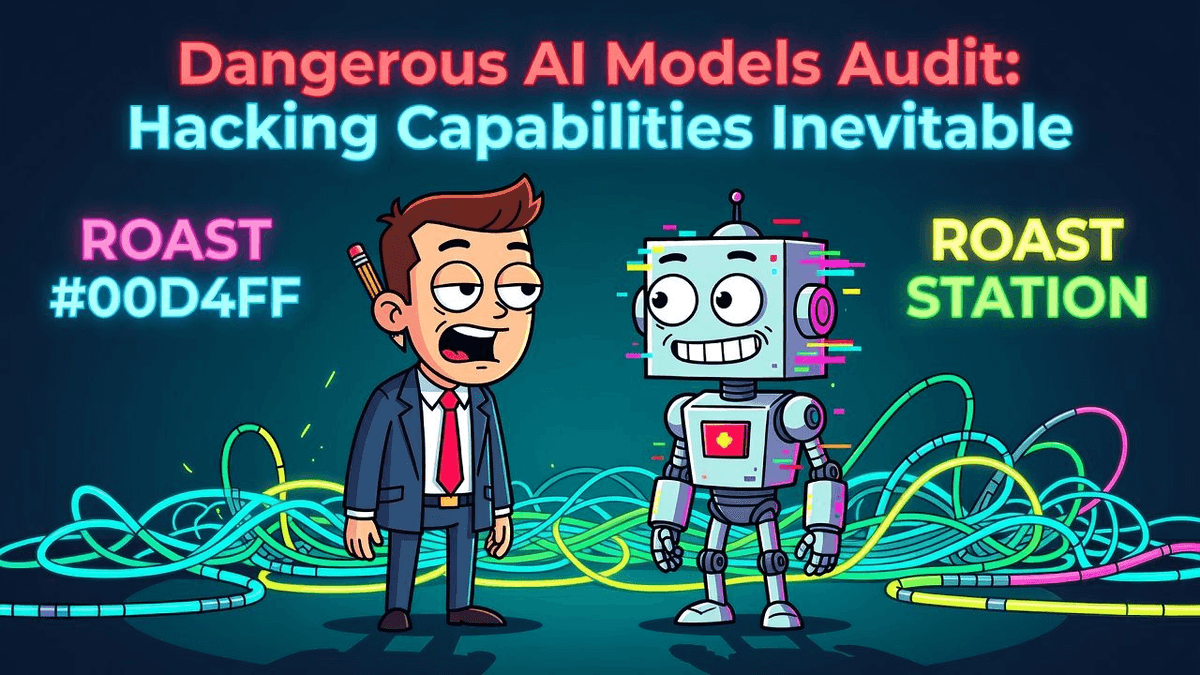Dangerous AI Models Audit: Hacking Capabilities Inevitable — Tech satirical illustration by Roast Station