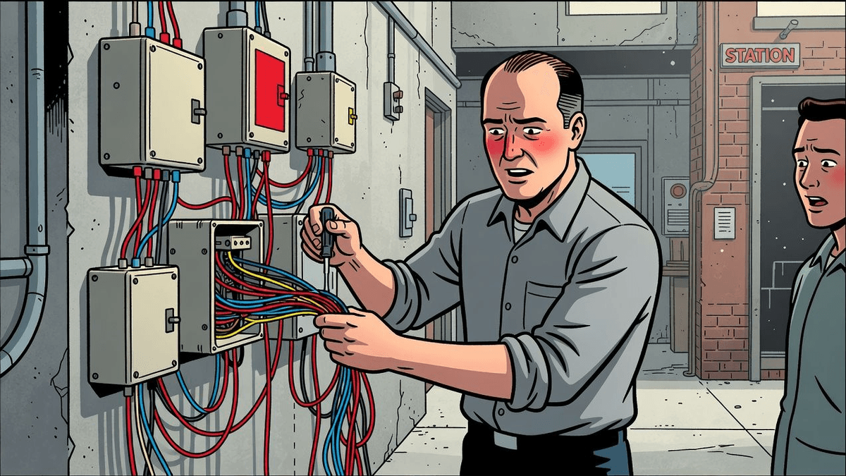 Hue Audits Your Dumb Lights With Wired Wall Modules — Tech satirical illustration by Roast Station