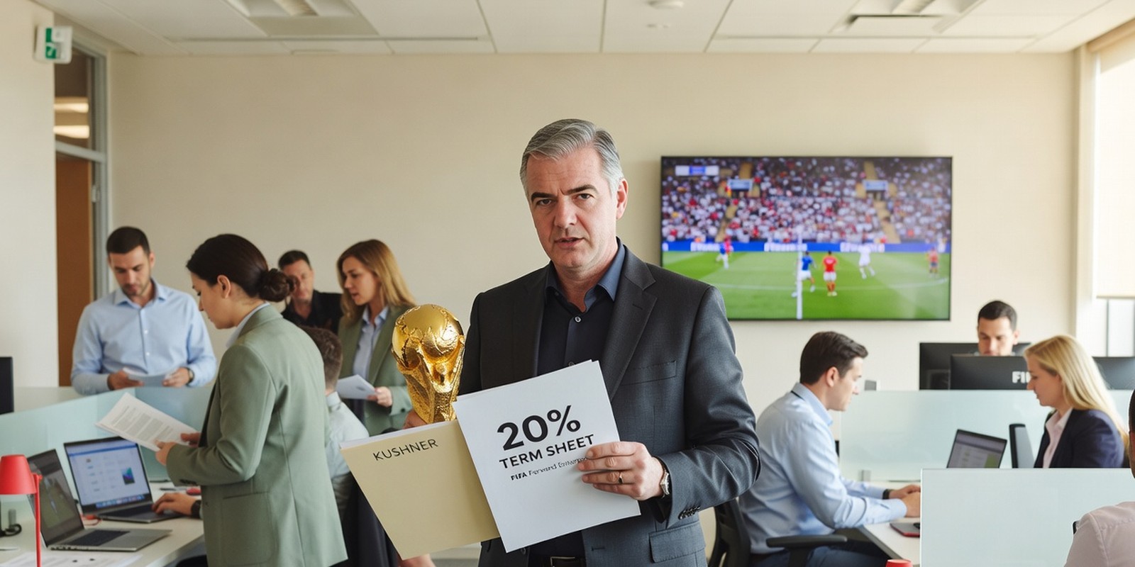 Infantino Tried to Sell 20 Percent of the World Cup — Sports satirical illustration · SPICY tier · Roast Station editorial