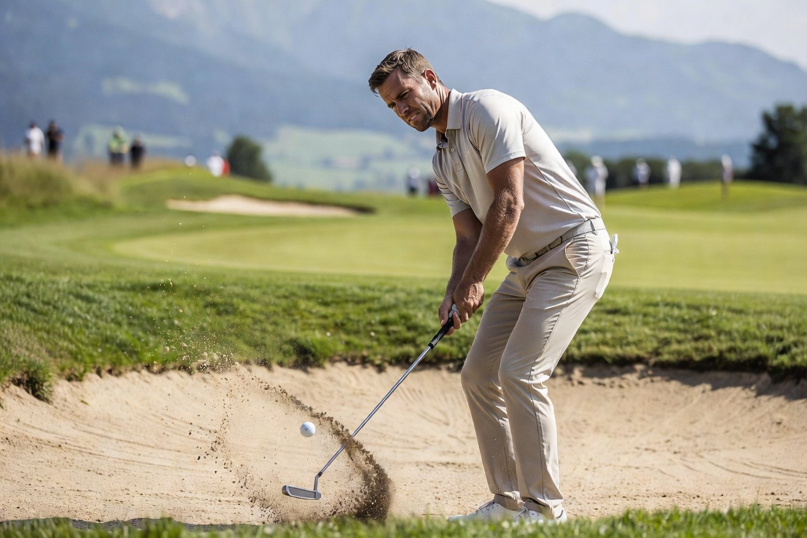 Lawrence Putted from a Bunker at Crans-sur-Sierre — Sports satirical illustration by Roast Station