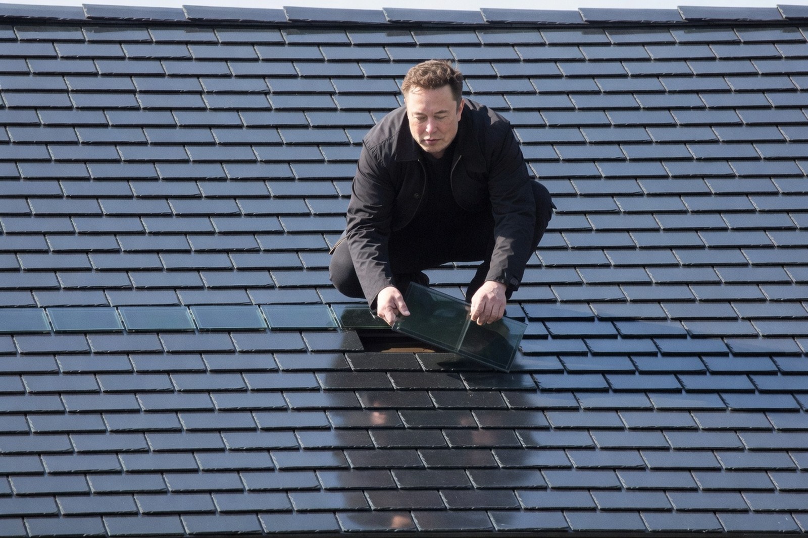 Musk Killed the Tile Roof at Tesla Energy — Tech satirical illustration by Roast Station