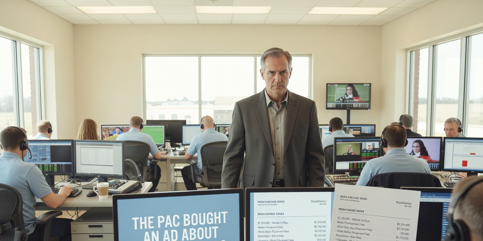 The PAC Bought an Ad About Not Buying Ads — Politics satirical illustration by Roast Station